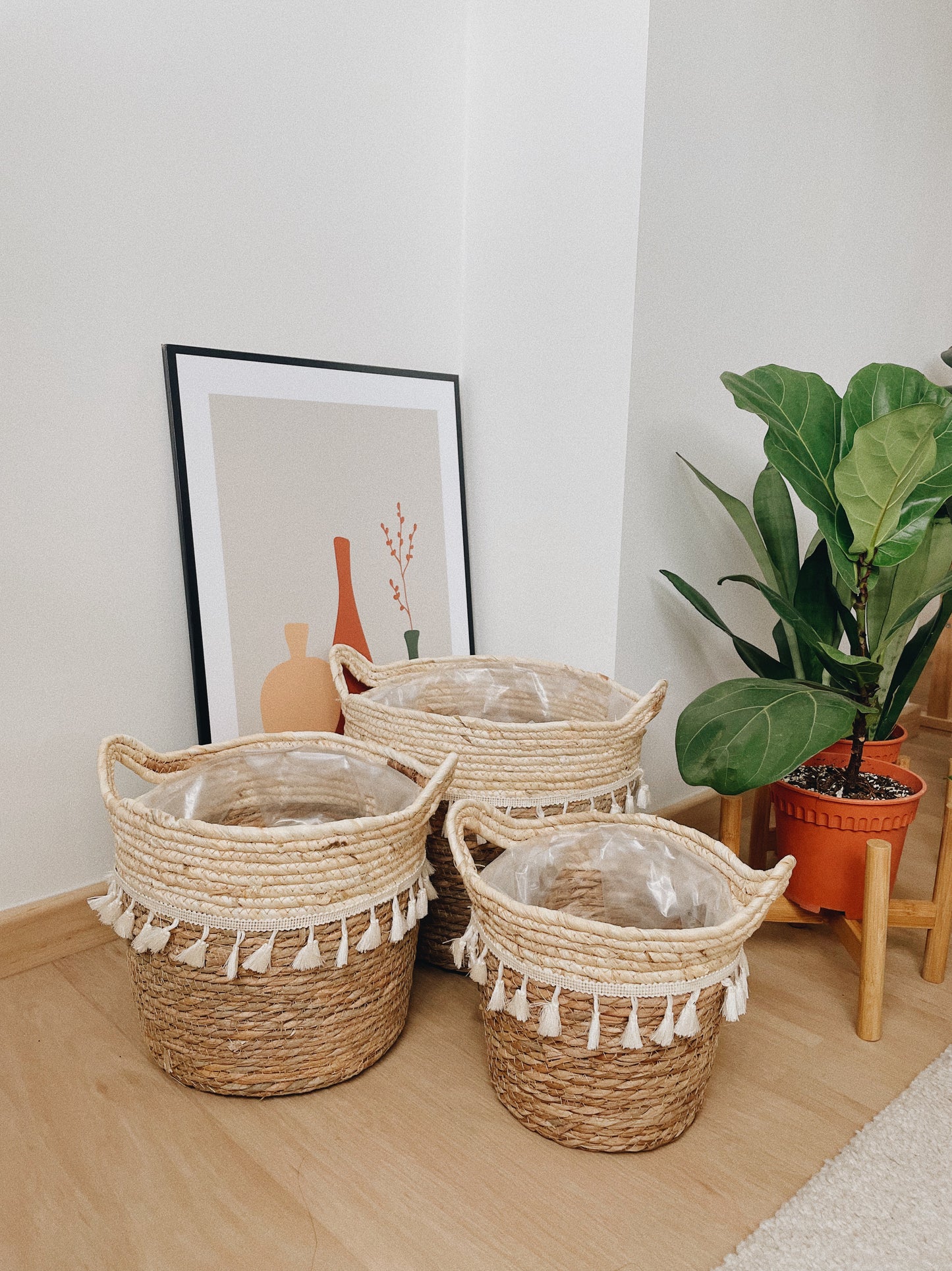 Handwoven Boho Basket (Cream)